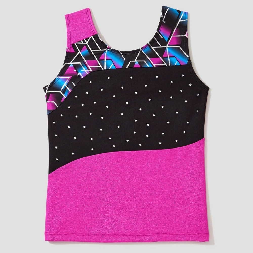Freestyle by Danskin Girls Activewear Dance Tank Top Black Magenta XS NWT